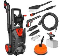 Lehmann Hudson Hidrolimpiadora de Alta Presion, 1800 W, Presión Máxima 220 Bar, Capacidad de Extracción de 450 l/h, Juego de Accesorios - Cepillo para Patios, Lanza Espumante, Cepillo para Llantas