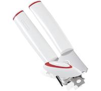 Leifheit Abrelatas Lifty en elegante plástico blanco y acero inoxidable, abrelatas de seguridad con empuñadura ergonómica, el abridor incluye accesorio para abrir botellas.