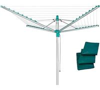 Leifheit Linomatic 500 Easy Tendedero Giratorio de Jardín para Tender Ropa, Tenderete Vertical con Sistema Easy Lift, Tendedero Exterior con 50 Metros de Cuerda, Incluye Funda, Turquesa