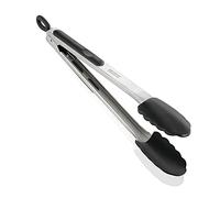 Leifheit Pinzas de cocina y barbacoa de acero inoxidable con revestimiento de silicona resistente al calor, utensilio barbacoa, plateada y negra. 31 cms