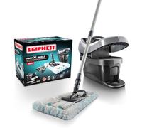Leifheit Profi XL Black de 42 cm, Cubo escurridor con Ruedas y mopa Plana | Set de fregona y cubo grande, funda lavable a 60°C, escurrido sin esfuerzo, mopa grande de 42 cm de anchura, Black Edition