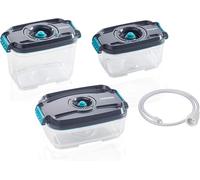 Leifheit Set de 3 recipientes para alimentos al vacío, fiambrera hermética e impermeable sin BPA, tápers para microondas, congelador y lavavajillas