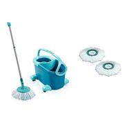 Leifheit Set de fregona Rotatoria Clean Twist Disc Mop Ergo Mobile 2.0 con Ruedas, fregona giratoria & Ersatzkopf Mop Juego de 2 Cabezales de Repuesto para Disco, Fibra icro, Blanco