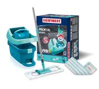 Leifheit Set de Prensa y Mopa Profi XL, Escurrido con el Pie, 42 cm | Cubo escurridor con ruedas, mopa friegasuelos extraplana 360°, 2 fundas micro duo lavables hasta 400 veces a 60 °C
