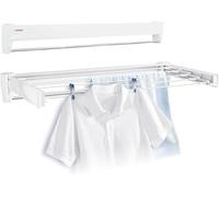 Leifheit Tendedero de pared Telegant 36 Protect Plus, tendedero extensible de diseño compacto, tendedero de ropa plegable ideal para baño o balcón, Color Blanco, 3.6 m con toallero
