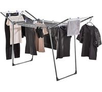 Leifheit Tendedero Pegasus 200 Solid Black, 20 m Plegable | Tendedero exterior e interior, alas de 107 cm para prendas largas, 5 perchas antiviento, 2 soportes para prendas pequeña
