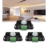 Leikurvo 3 unidades LED detector de movimiento: CC 12 V 24 V negro sensor de movimiento por infrarrojos PIR, interruptor automático inalámbrico de movimiento IR para tiras LED, ML216