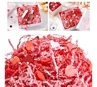 Leitee 1 libra de papel arrugado rojo y rosa con confeti de corazón, hilo de relleno de papel de rafia, hierba de rafia, papel arrugado, caja de regalo, cesta de embalaje, relleno de Navidad, San