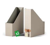 Leitz 24710012 - Set De 2 Revisteros Puro A4 De Cartón 100% Reciclado, Capacidad 900 Hojas, Montaje Sin Herramientas, Asa De Piel, Diseño Abierto Para Documentos Y Revistas, Color Beige