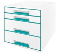 Leitz 5213-20-51, Cajonera WOW CUBE - Formato A4/C4, 4 cajones cerrados, color blanco perla/azul hielo metalizado