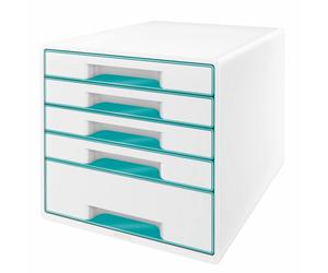 Leitz 5214-20-51, Cajonera modular WOW CUBE - Formato A4/C4, 5 cajones cerrados, color blanco perla/azul hielo metalizado