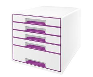 LEITZ 52142062 - Bucs de cajones WOW Desk Cube NUEVA VERSIÓN 5 cajones (1 grande y 4 pequeños) color violeta metalizado/blanco