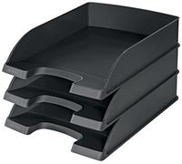 Leitz 52270095 - Pack de 3 Bandejas de Correspondencia Plus A4 de Poliestireno, Sistema Modular Apilable Vertical o Escalonado, Laterales Altos, Color Negro