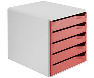 Leitz 52800025 - Cajonera para oficina (5 cajones, 291 x 352 x 291 mm), color rojo y gris
