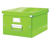 Leitz 60440054 - Caja de Almacenaje Mediana Click & Store WOW, 85% Cartón Reciclado, A4, Asas Metálicas, Portaetiquetas, Plegable, Volumen 16 Litros, Color Verde, 281 x 200 x 370 mm, Apilable