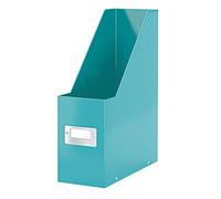 Leitz 60470051 - Revistero Click & Store WOW, 77% Cartón Reciclado, con Portaetiquetas, Plegable, Superficie Laminada, Capacidad 800 Hojas de Papel A4 (80 g/m²), 103x330x253mm, Color Turquesa