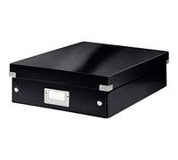 Leitz 60580095 - Caja Organizadora Mediana Click & Store WOW con Compartimentos Ajustables, Portaetiquetas Metálico y Cartón Reciclado 85%, Plegable, Resistente y Laminada, Color Negro
