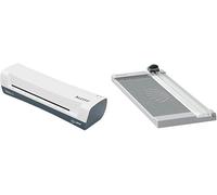 Leitz 74310001 - Plastificadora A4 iLAM Home, Bolsas para Plastificar de 75-125 micras, in olsas de plastificar+Cizalla A4 para Casa, 8 Hojas, LongCorte 305mm, Cuchilla Integrada y Guía de Corte.