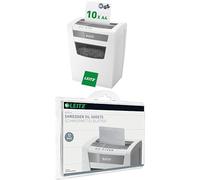 Leitz 80090000 IQ Home Office P4 - Destructora de Papel de Corte en Confeti, destruye 10 Hojas a la Vez, Papelera de 23 l, Blanco + Pack 12 Hojas lubricantes