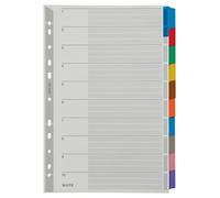 Leitz A4 10 Separador de Pestañas Blanco, Pestañas Reforzadas con Mylar y Orificios, Cartón Resistente, Gris, 43210000