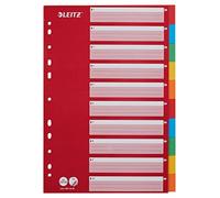 Leitz A4 10 Separadores Archivador Rojo/Multicolor, Cartón Reciclado Sólido, 10 Pestañas con Carátula de Índice, 43876000
