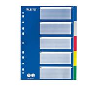 Leitz A4 5 Separadores Archivador Multicolor, Pestañas de Plástico Resistente con Carátula de Índice, 12556000