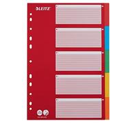 Leitz A4 5 Separadores Archivador Rojo/Multicolor, Cartón Reciclado Sólido, 5 Pestañas con Carátula de Índice, 43866000