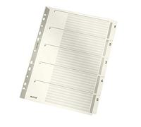 Leitz A4 Índice 1-5, Pestañas Reforzadas con Mylar y Orificios, Cartón Resistente, Gris, 5 Pestañas con Carátula de Índice, 43230000