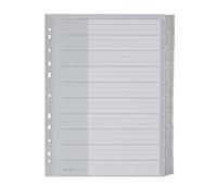 Leitz A4 Índice de Plástico de 10 Pestañas, Sistema Intercambiable de Etiquetado de Pestañas, Gris, Separadores de Plástico Resistente, 43700000