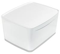 Leitz A4 MyBox grande con tapa, caja de almacenamiento para el hogar y la oficina, 18 L, acabado mate, plástico, sin BPA y apto para alimentos, blanco/gris, 52161001