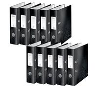 Leitz Archivador de calidad 180°, 10 unidades, A4, ancho de lomo de 8 cm, cartón gris laminado, negro, serie WOW, diseño puede variar, 10050095