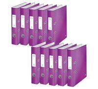 Leitz Archivador de calidad 180°, 10 unidades, A4, estrecho, ancho de lomo de 5,2 cm, cartón gris laminado, violeta, serie WOW, diseño puede variar, 10060062