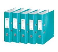 Leitz Archivador de calidad 180°, 5 unidades, A4, ancho de lomo de 8 cm, cartón gris laminado, azul hielo, serie WOW, diseño puede variar, 10054051