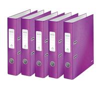 Leitz Archivador de calidad 180°, 5 unidades, A4, estrecho, ancho de lomo de 5,2 cm, cartón gris laminado, violeta, serie WOW, diseño puede variar, 10064062