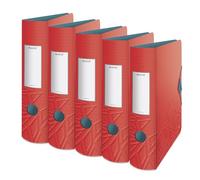 Leitz Archivador de calidad 180° Active, paquete de 5 unidades, A4, ancho, lomo redondeado, 8,2 cm de ancho, cierre de goma, espuma ligera, archivador de plástico, serie Urban Chic, rojo, 11160020