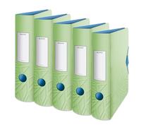 Leitz Archivador de calidad 180° Active, paquete de 5 unidades, A4, ancho, lomo redondeado, 8,2 cm de ancho, cierre de goma, espuma ligera, archivador de plástico, serie Urban Chic, verde claro,