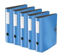 Leitz Archivador de calidad 180° Active Solid, 5 unidades, A4, ancho, lomo redondeado, 8,2 cm de ancho, cierre de goma, espuma ligera, carpeta de plástico, azul claro, 10471030