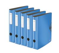 Leitz Archivador de calidad 180° Active Solid, 5 unidades, A4, estrecho, lomo redondeado, 6,5 cm de ancho, cierre elástico, espuma ligera, carpeta de plástico, azul claro 10481030