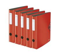 Leitz Archivador de calidad 180° Active Solid, 5 unidades, A4, estrecho, lomo redondeado, 6,5 cm de ancho, cierre elástico, espuma ligera, carpeta de plástico, rojo, 10481020