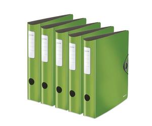 Leitz Archivador de calidad 180° Active Solid, 5 unidades, A4, estrecho, lomo redondeado, 6,5 cm de ancho, cierre elástico, espuma ligera, carpeta de plástico, verde claro, 10481050