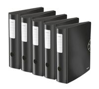 Leitz Archivador de calidad 180° Active Solid, paquete de 5 unidades, A4, ancho, lomo redondeado, 8,2 cm de ancho, cierre de goma, espuma ligera, carpeta de plástico, color negro, 10471095