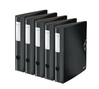 Leitz Archivador de calidad 180° Active Solid, paquete de 5 unidades, A4, estrecho, lomo redondeado, 6,5 cm de ancho, cierre de goma, espuma ligera, carpeta de plástico, color negro, 10481095