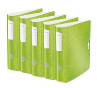 Leitz Archivador de calidad 180° Active WOW, 5 unidades, A4, ancho, lomo redondeado, 8,2 cm de ancho, cierre de goma, espuma ligera, carpeta de plástico, serie WOW, verde, 11060054
