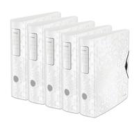 Leitz Archivador de calidad 180° Active WOW, 5 unidades, A4, ancho, lomo redondeado, 8,2 cm de ancho, cierre de goma, espuma ligera, carpeta de plástico, serie WOW, color blanco, 11060001