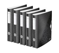 Leitz Archivador de calidad 180 ° Active WOW, 5 unidades, A4, estrecho, lomo redondeado, 6,5 cm de ancho, cierre elástico, espuma ligera, carpeta de plástico, serie WOW, color negro, 11070095