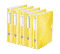 Leitz Archivador de calidad 180 ° Active WOW, 5 unidades, A4, estrecho, lomo redondeado, 6,5 cm de ancho, cierre elástico, espuma ligera, carpeta de plástico, serie WOW, amarillo, 11070016