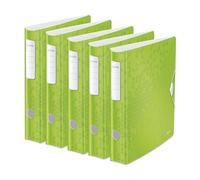 Leitz Archivador de calidad 180 ° Active WOW, 5 unidades, A4, estrecho, lomo redondeado, 6,5 cm de ancho, cierre elástico, espuma ligera, carpeta de plástico, serie WOW, verde, 11070054