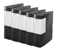 Leitz Archivador de calidad 180° Solid, paquete de 5 unidades, A4, negro, ancho de lomo de 8,2 cm, cierre de banda elástica, espuma de polietileno resistente, etiqueta trasera intercambiable