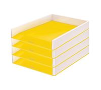 Leitz Bandeja para cartas A4, 4 unidades, diseño bicolor blanco/amarillo, Duo Colour, WOW, 53611016