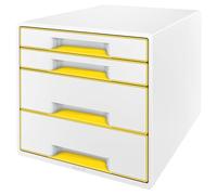 Leitz Buc de 4 Cajones A4 con Rotulador y Bandeja Transparente, Organizador, Gama WOW, Blanco/Amarillo